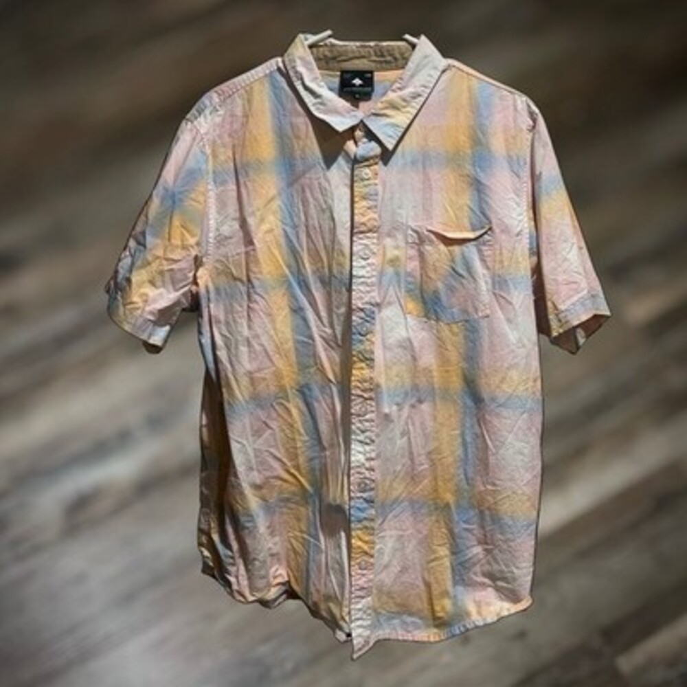 LRG Lifted Research Group Men's Short-Sleeve Xl Plaid Button-Up Pastel Shirt